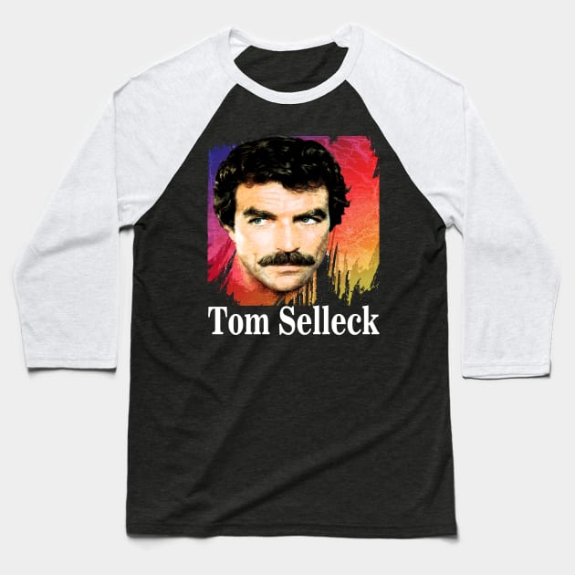 Tom Selleck-Retro 80s Aesthetic Design Baseball T-Shirt by Hursed